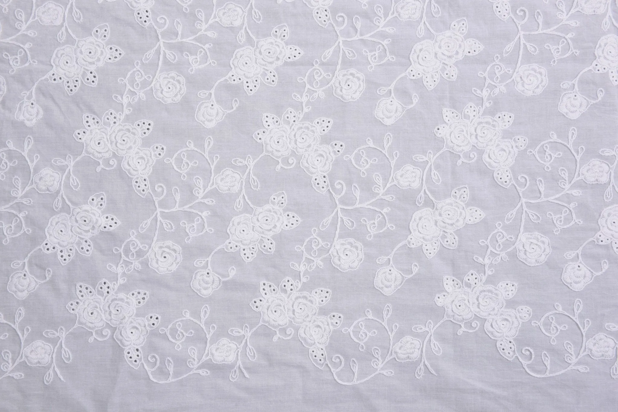 100% Cotton 3D Eyelet Embroidery White Fabric -GK- 6230