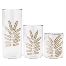 12” Clear Textured Glass Cylinders with Dried Leaf