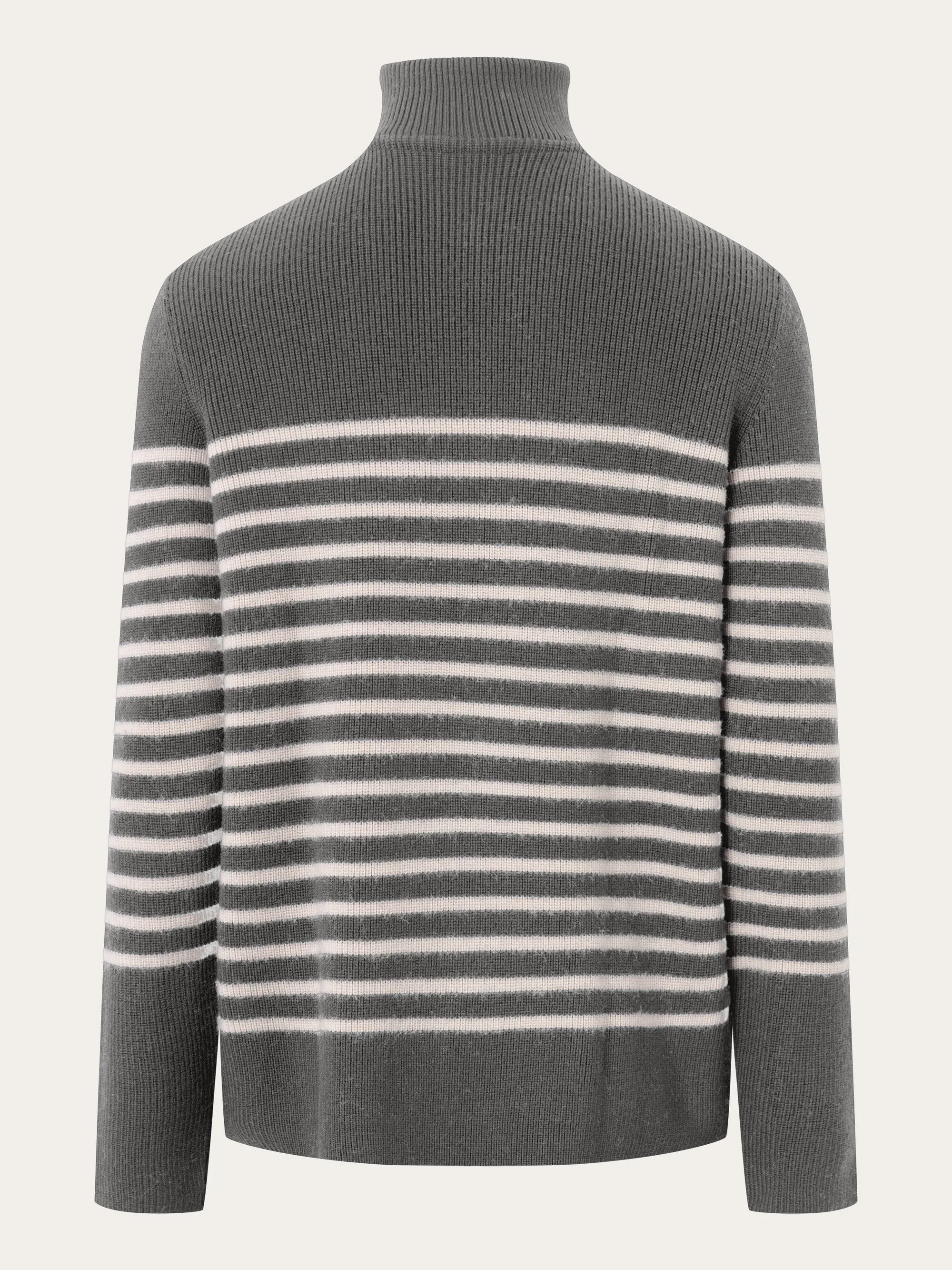 1/2 neck zip merino wool rib knit - Grey stripe