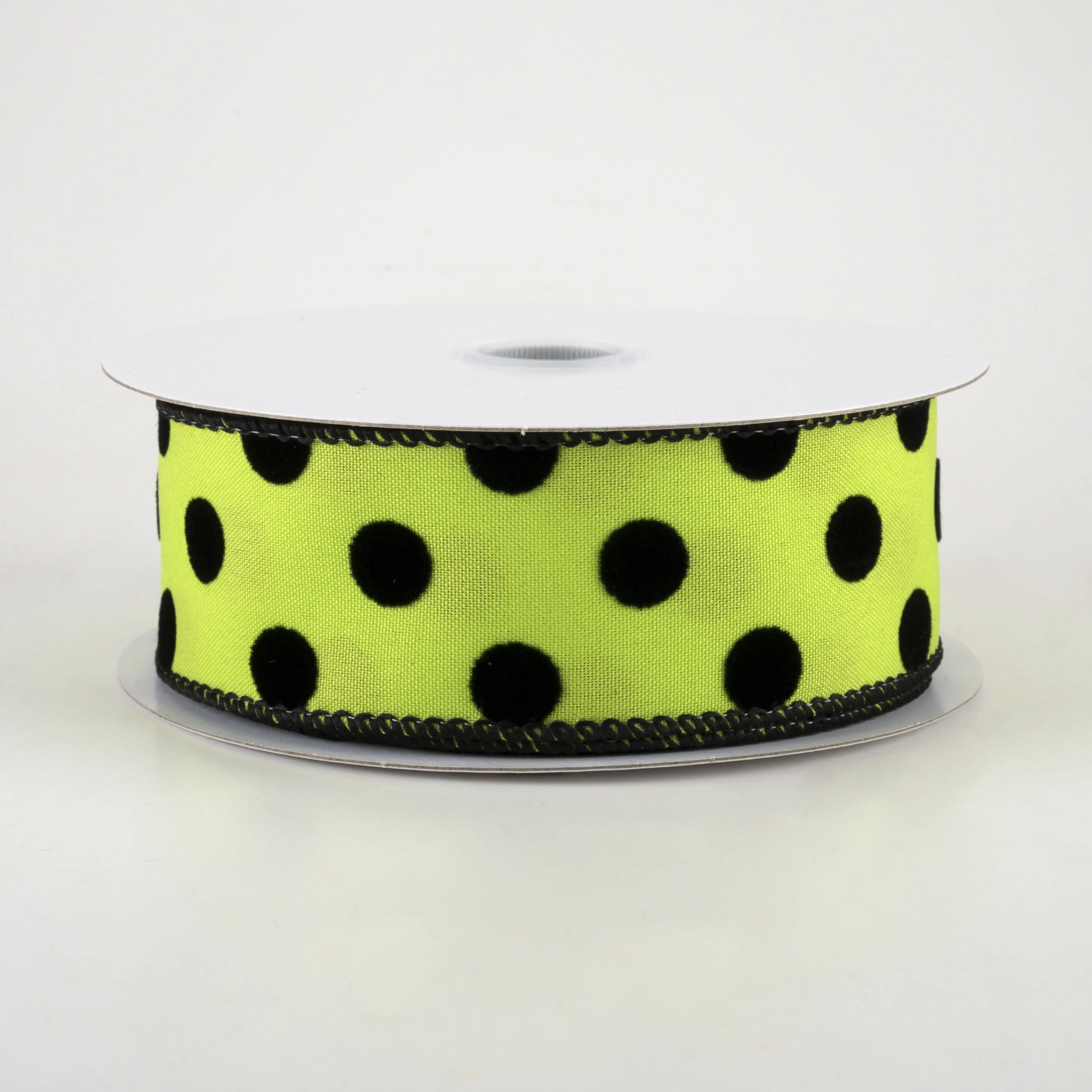 1.5" Flocked Dots Ribbon: Lime & Black (10 Yards)