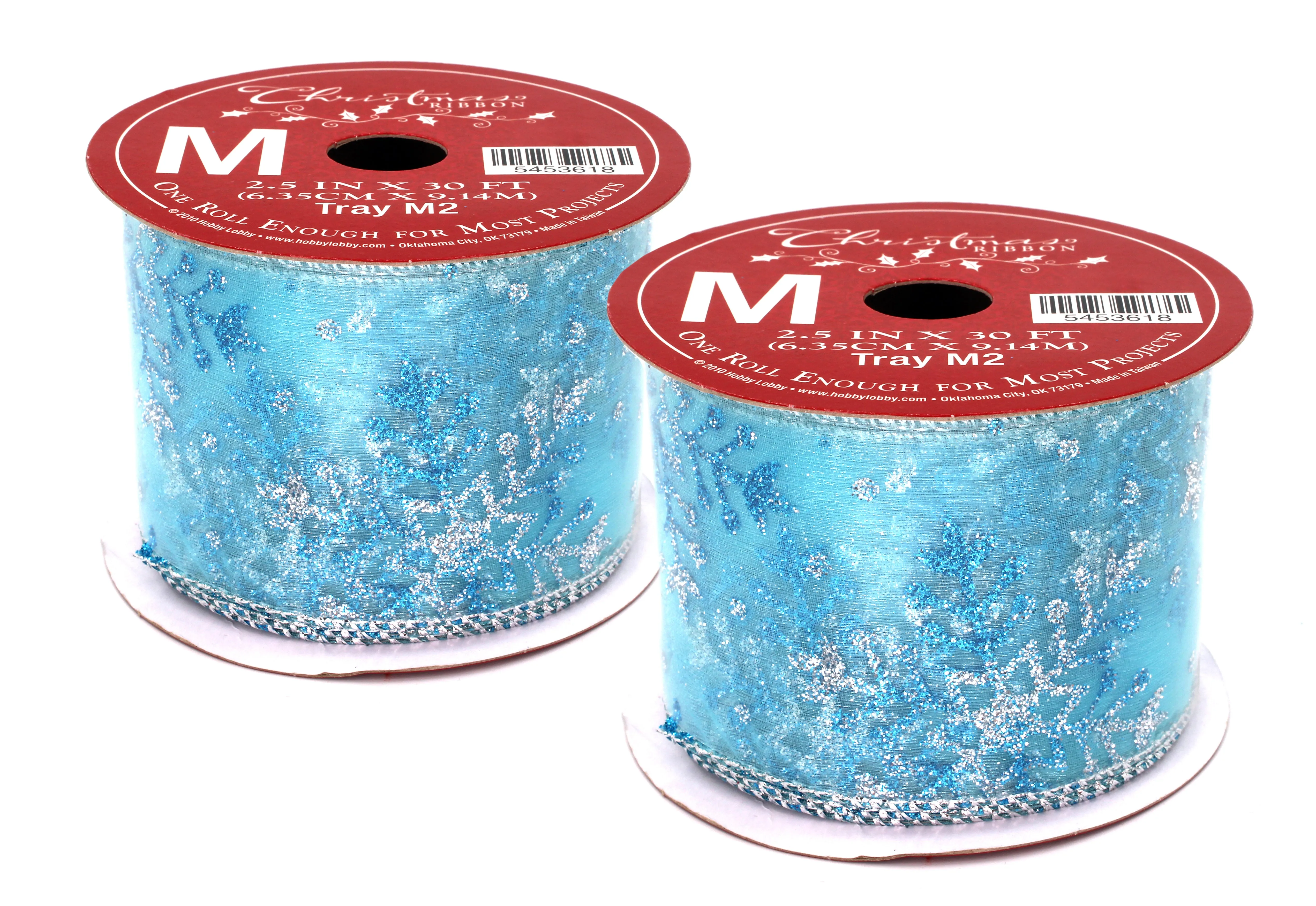 2 Pack of 30' Light Blue Ribbon with Dark Blue and Silver Glitter Ribbon