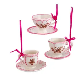 2" Pink Tea Cup Ornament Set Of 6