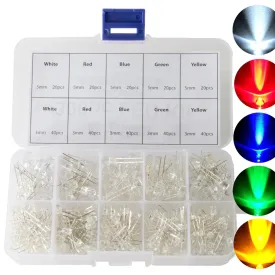 300 Piece Clear Lens LED Assortment, Includes 3mm and 5mm, Colors: White, Red, Blue, Green, Yellow