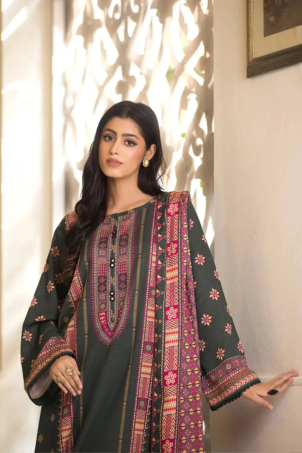 3PC Printed Unstitched Khaddar Suit KKH-2874