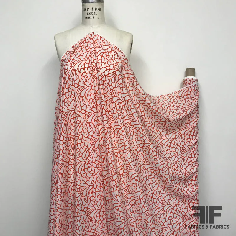 Abstract Silk Crepe de Chine - Red/Off-White