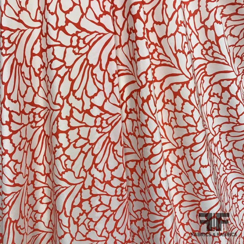 Abstract Silk Crepe de Chine - Red/Off-White