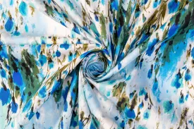 Abstract Watercolor Printed Cotton - Blue, Green, White