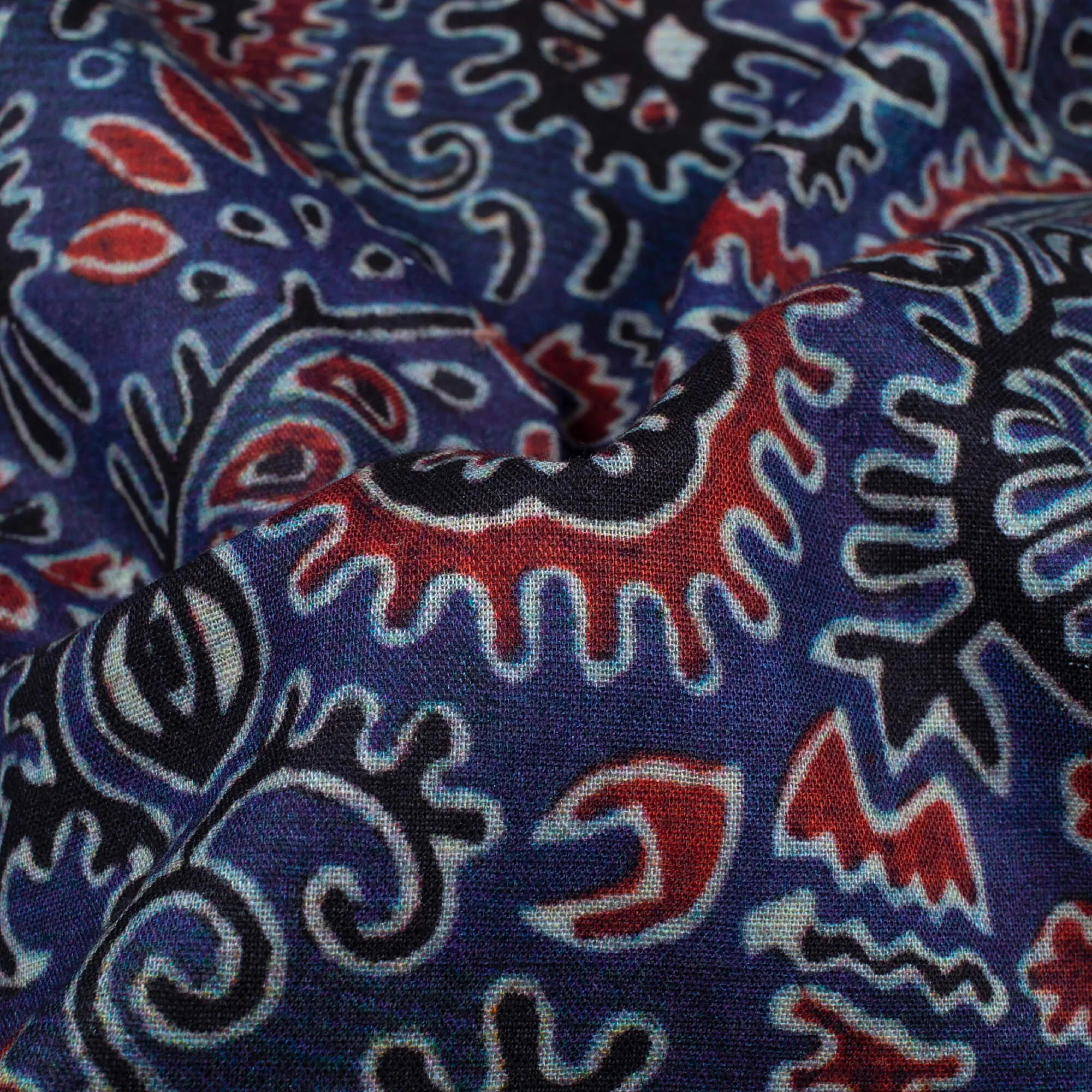 Aegean Blue And Maroon Ajrakh Pattern Digital Print Cotton Cambric Fabric