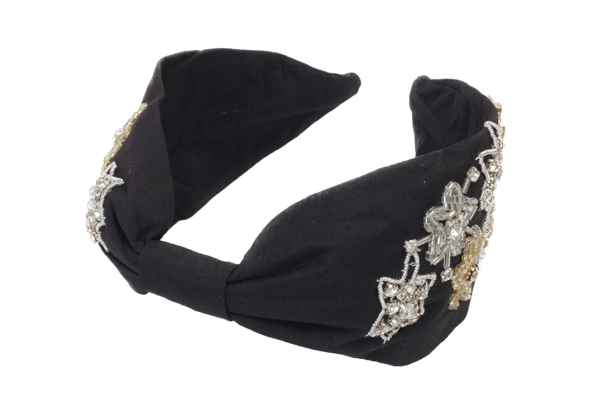 Agata Black Bead Embroidered Women Headband