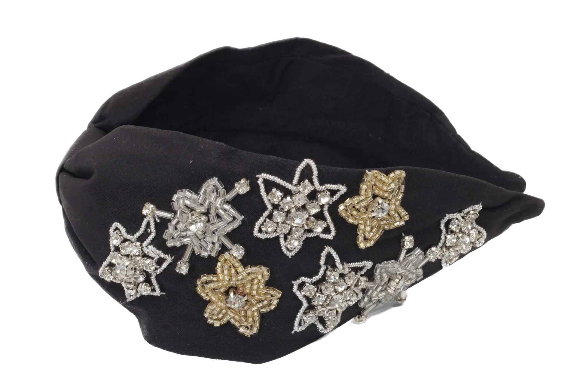 Agata Black Bead Embroidered Women Headband