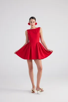 Alena Boat Neck Mini Dress Red