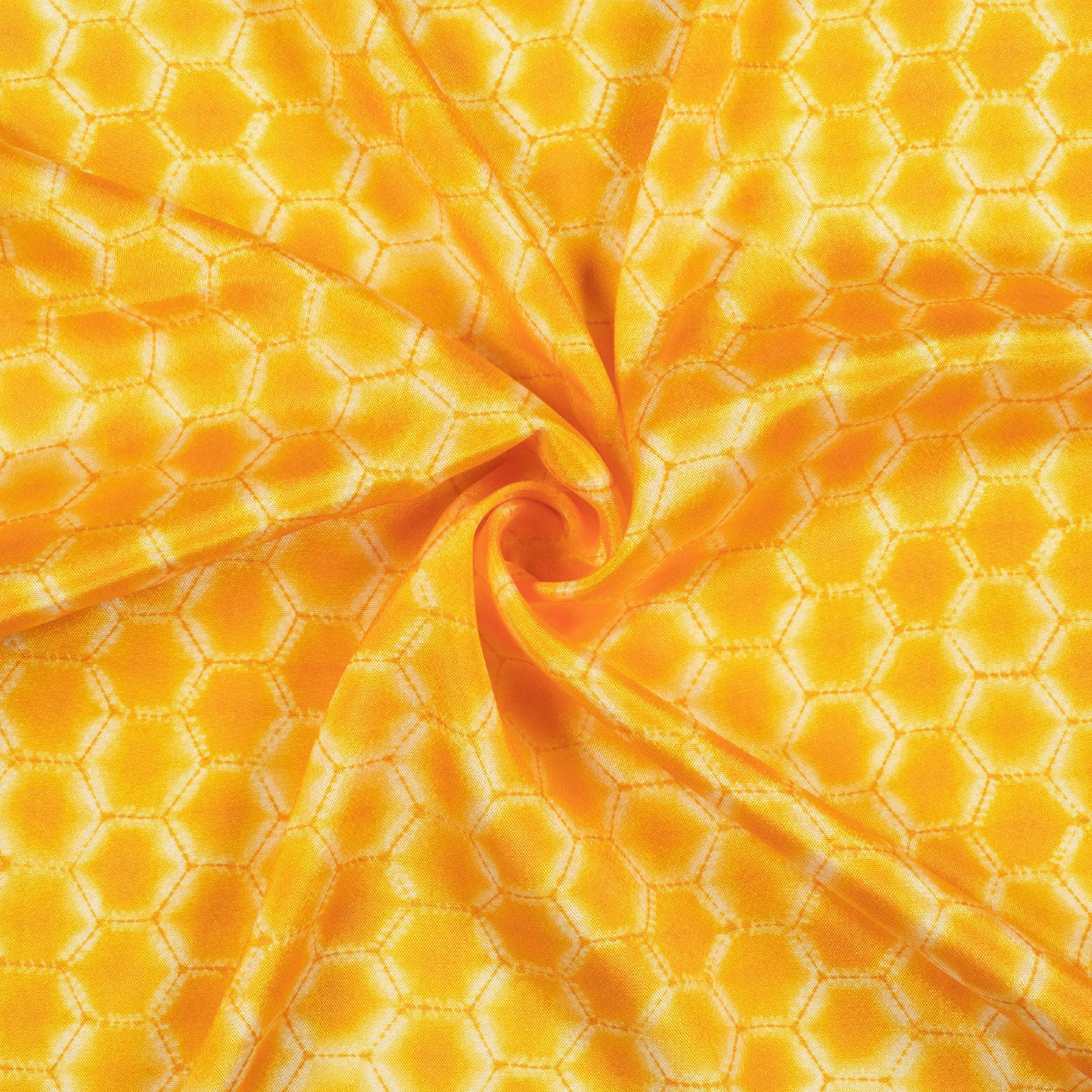 Amber Yellow Geometric Pattern Digital Print Crepe Silk Fabric