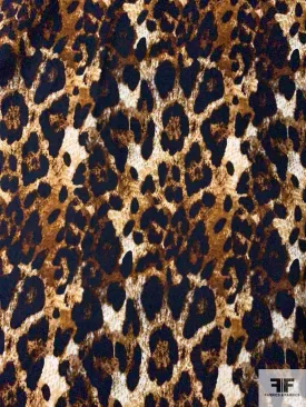 Animal Pattern Printed Stretch Cotton Twill - Navy / Shades of Brown