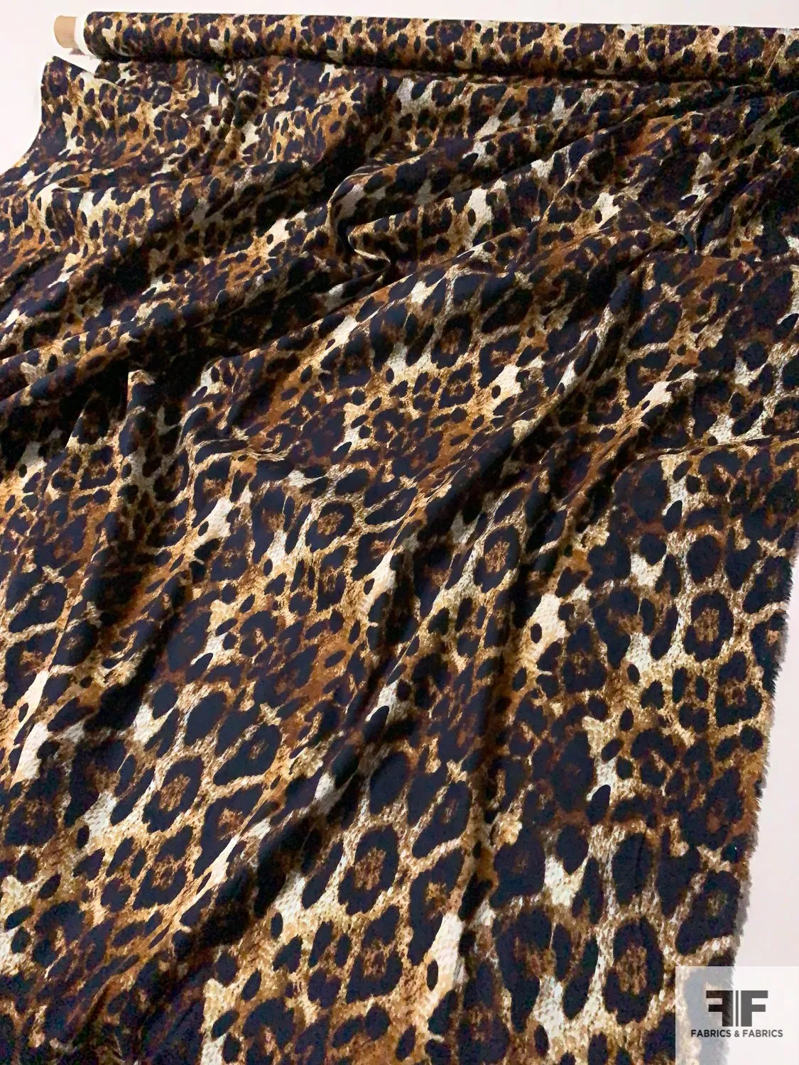 Animal Pattern Printed Stretch Cotton Twill - Navy / Shades of Brown