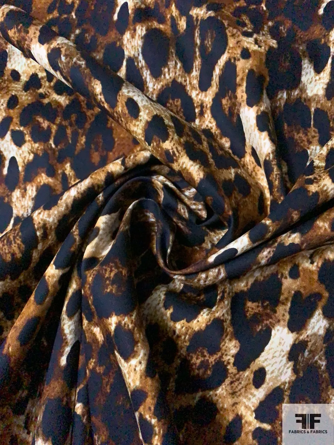 Animal Pattern Printed Stretch Cotton Twill - Navy / Shades of Brown