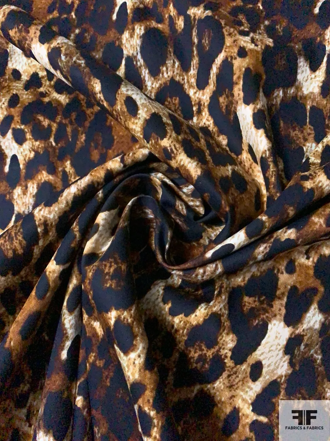 Animal Pattern Printed Stretch Cotton Twill - Navy / Shades of Brown