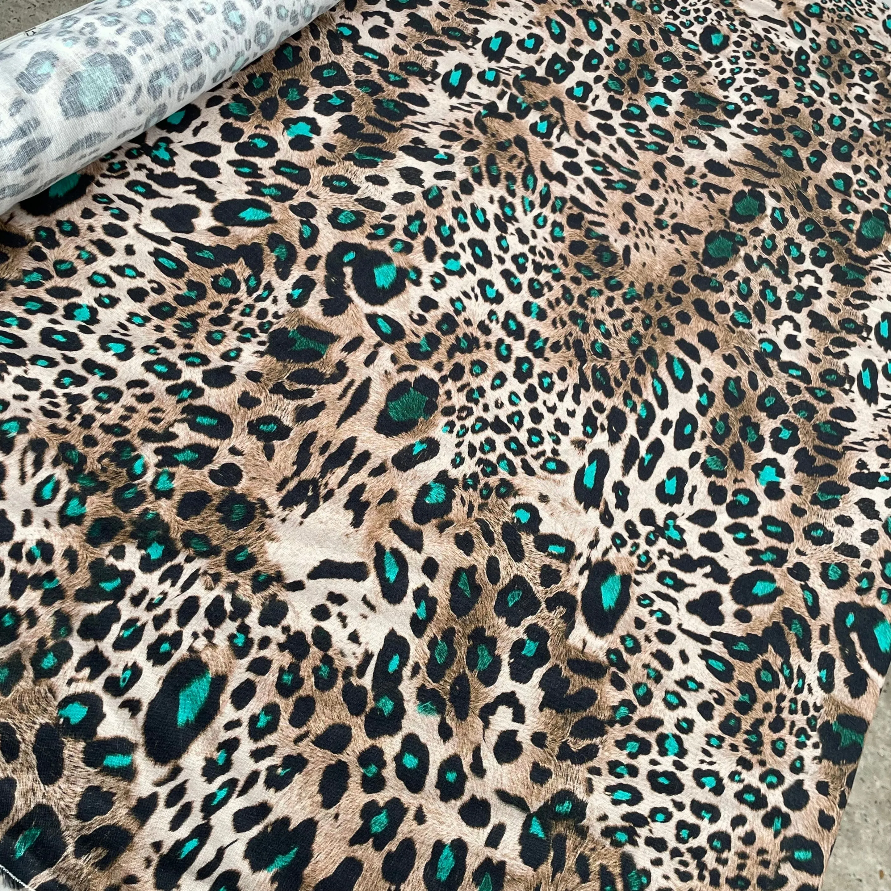 Aqua Cat Printed Linen