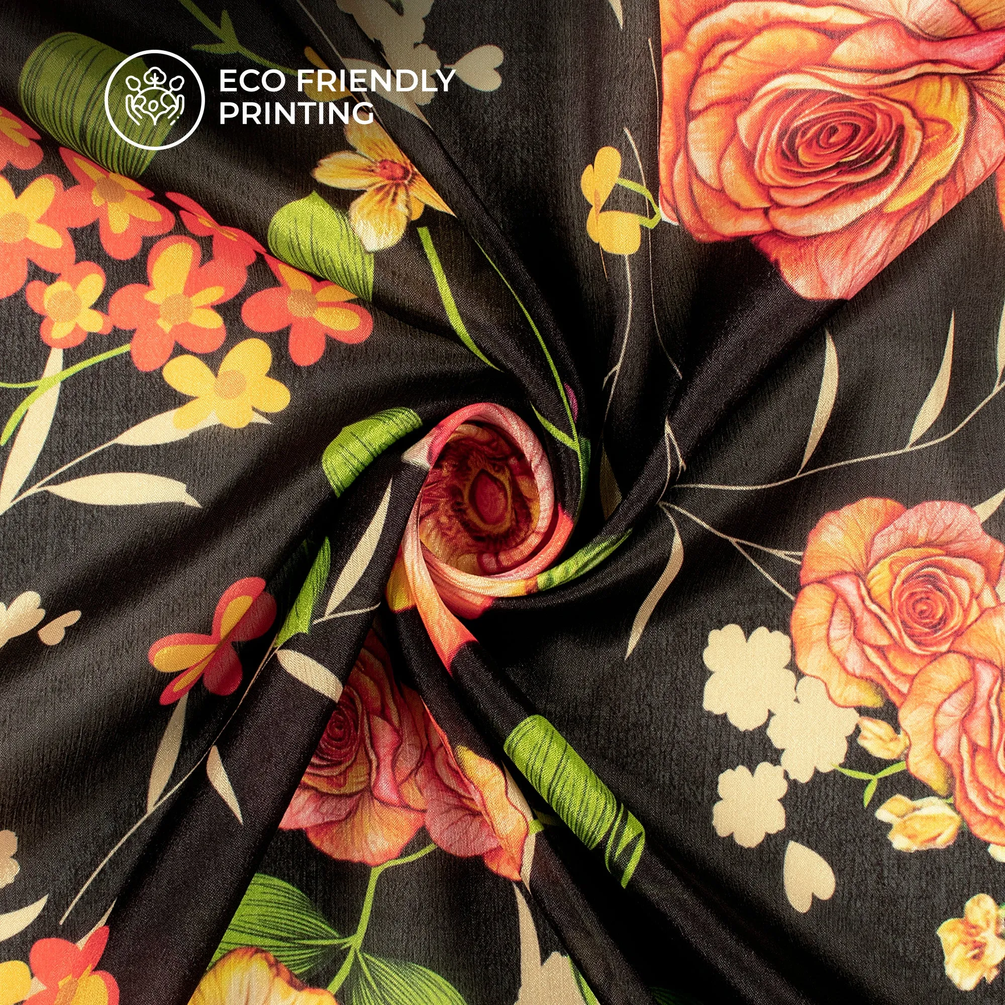 Attractive Black And Red Floral Digital Print Chinnon Chiffon Fabric