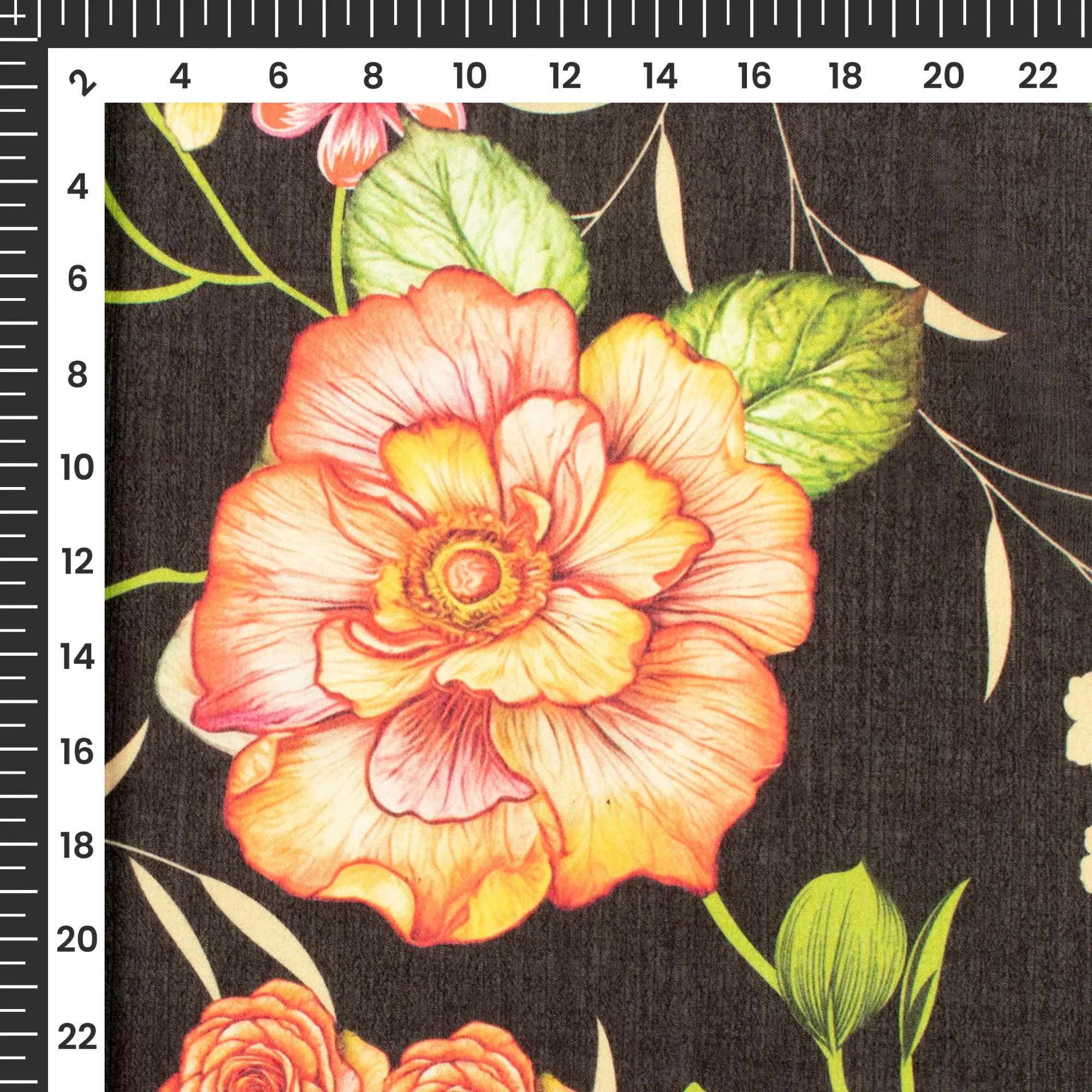 Attractive Black And Red Floral Digital Print Chinnon Chiffon Fabric