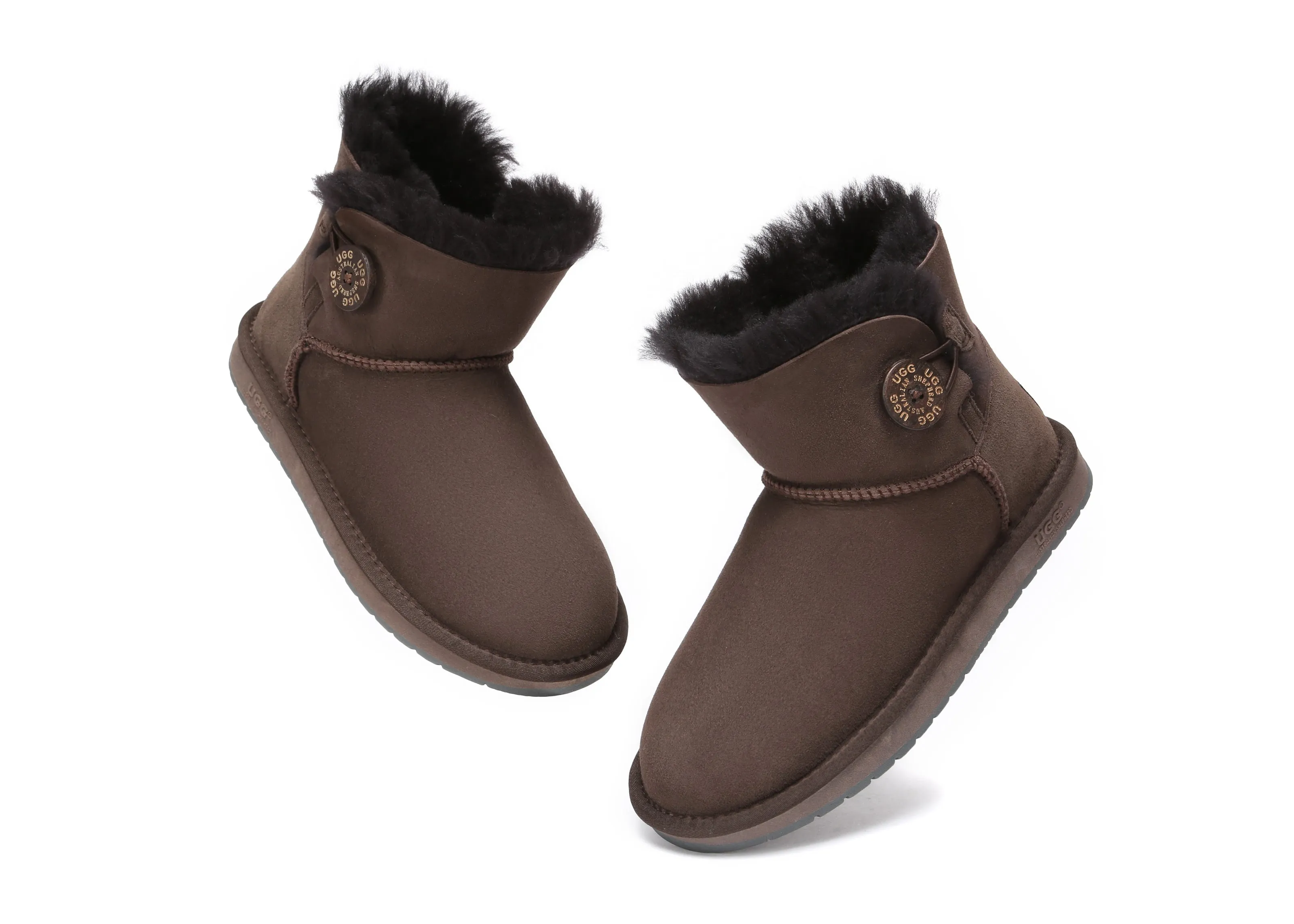 Australia Premium Double Face Sheepskin Water Resistant Mini Button Boots