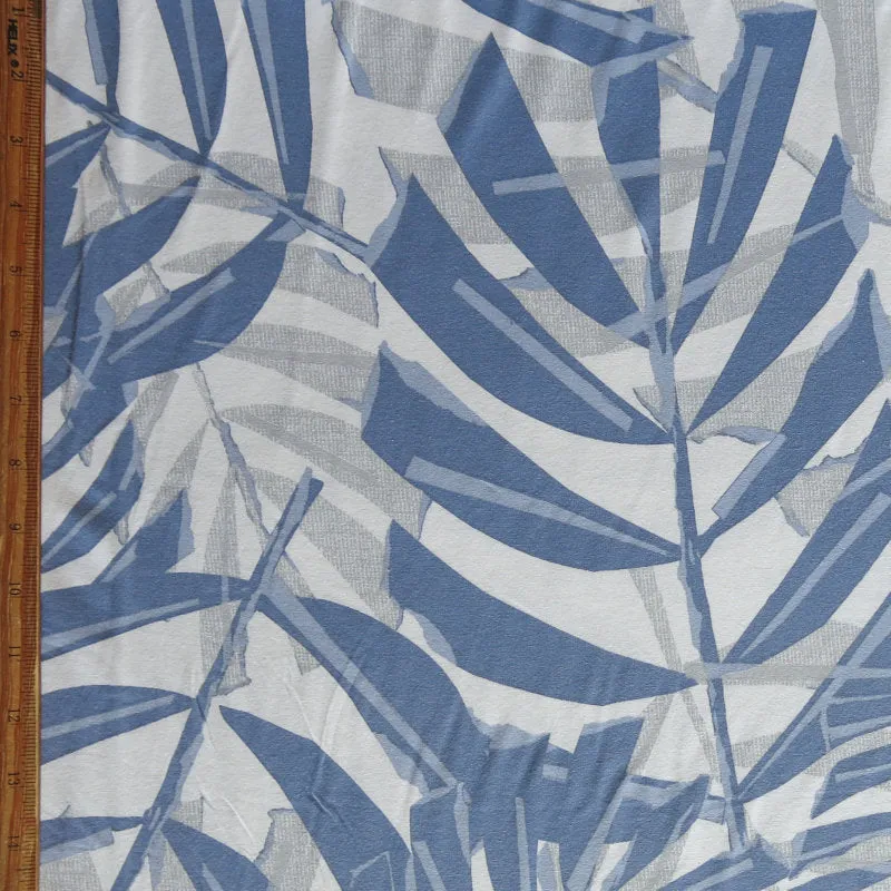 Blue and Grey Foliage Cotton Spandex Jersey Knit Fabric