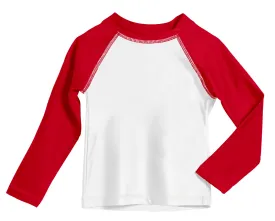 Boys UPF 50  Color Block Solid Long Sleeve Rashguard | White with Red