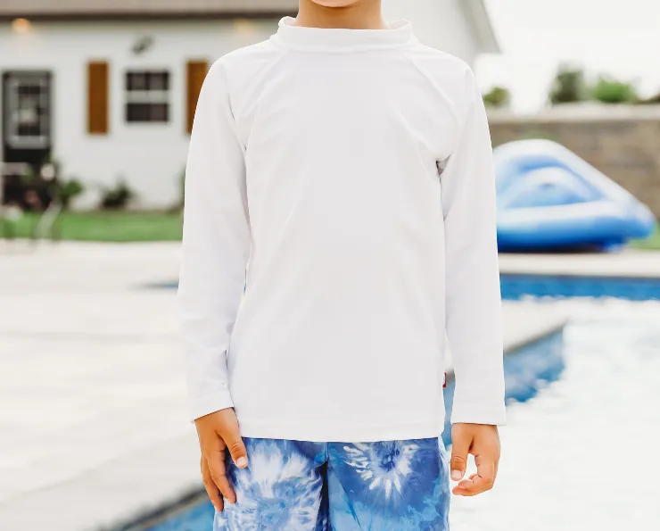 Boys UPF 50  Recycled Nylon Long Sleeve Rashguard | White