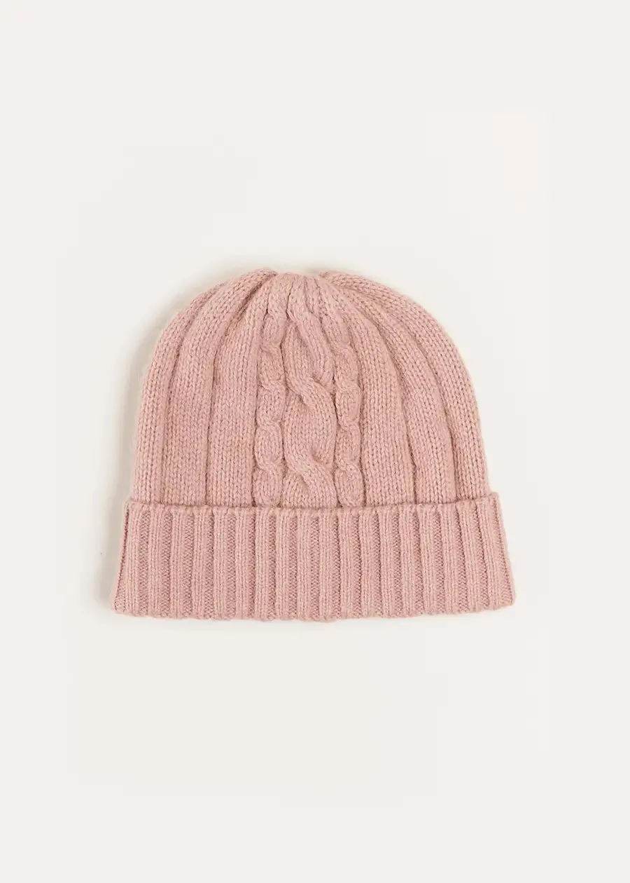 Cable Detail Knitted Hat in Pink (S-L)