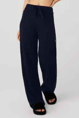 Luxurious Cashmere High-Waist Wide Leg Jet Set Pants - Elegant Navy