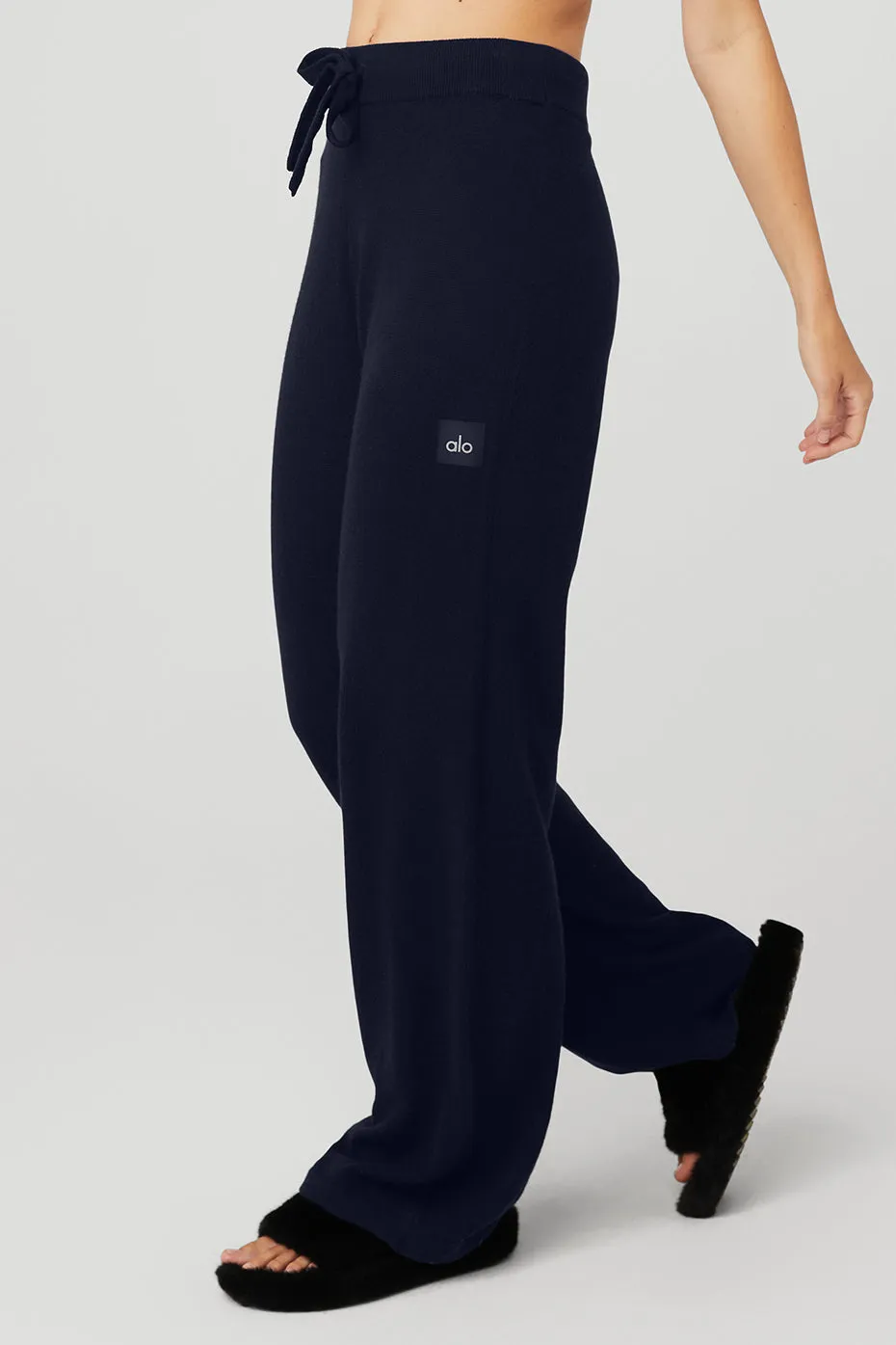 Luxurious Cashmere High-Waist Wide Leg Jet Set Pants - Elegant Navy