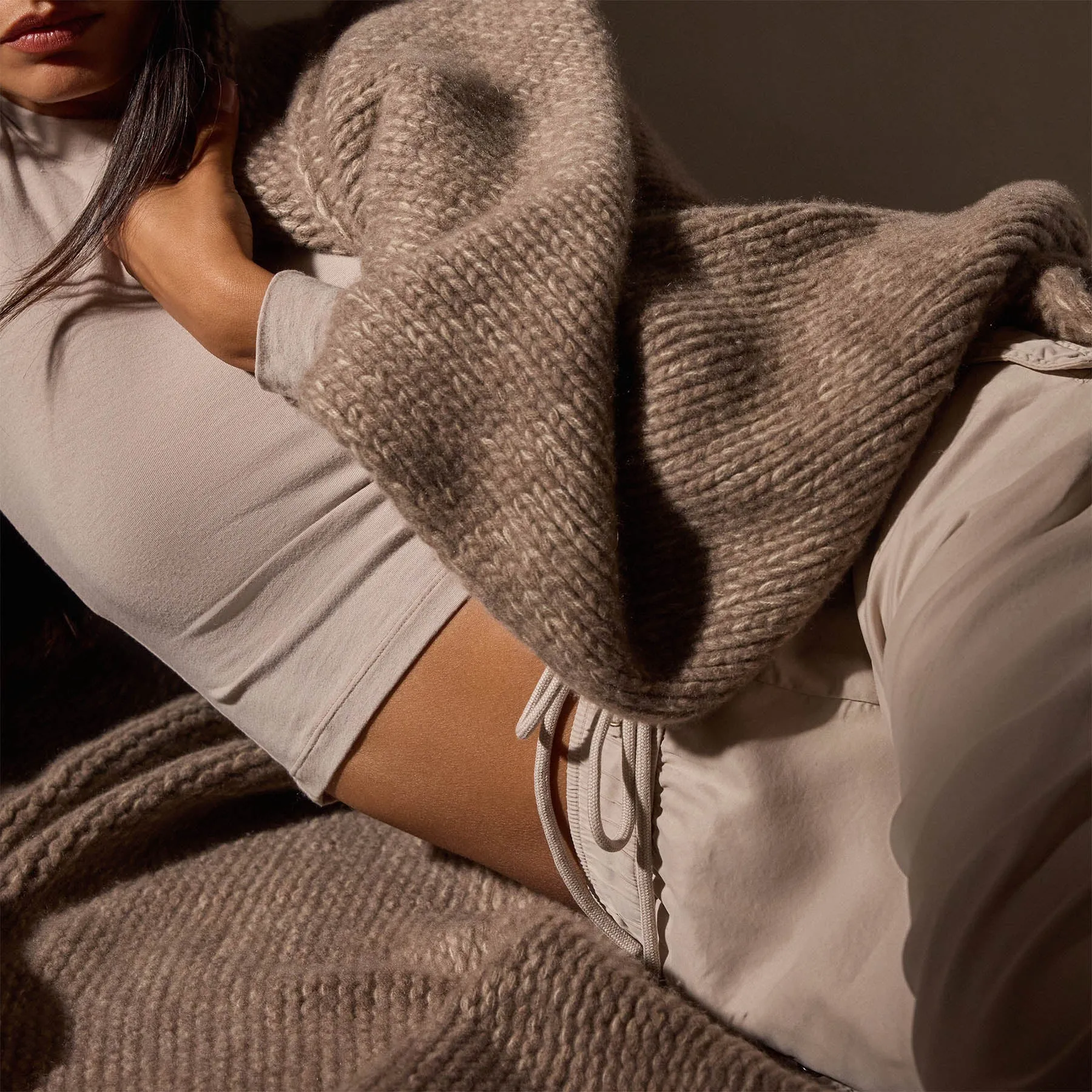 Cashmere Melange Knit Blanket - Taupe Melange