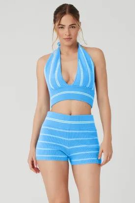 Cashmere Mini Stripe Halter Tank - Azure Blue/White