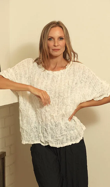 Catalyna White Knit Short Sleeve Top