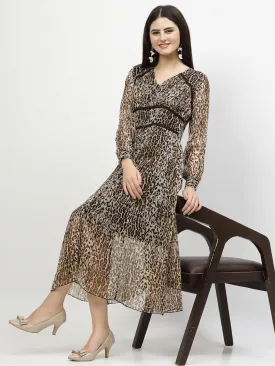 Chiffon Animal Printed A-Line Dress With Lace