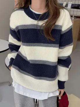 Color Block Striped Knit Sweater