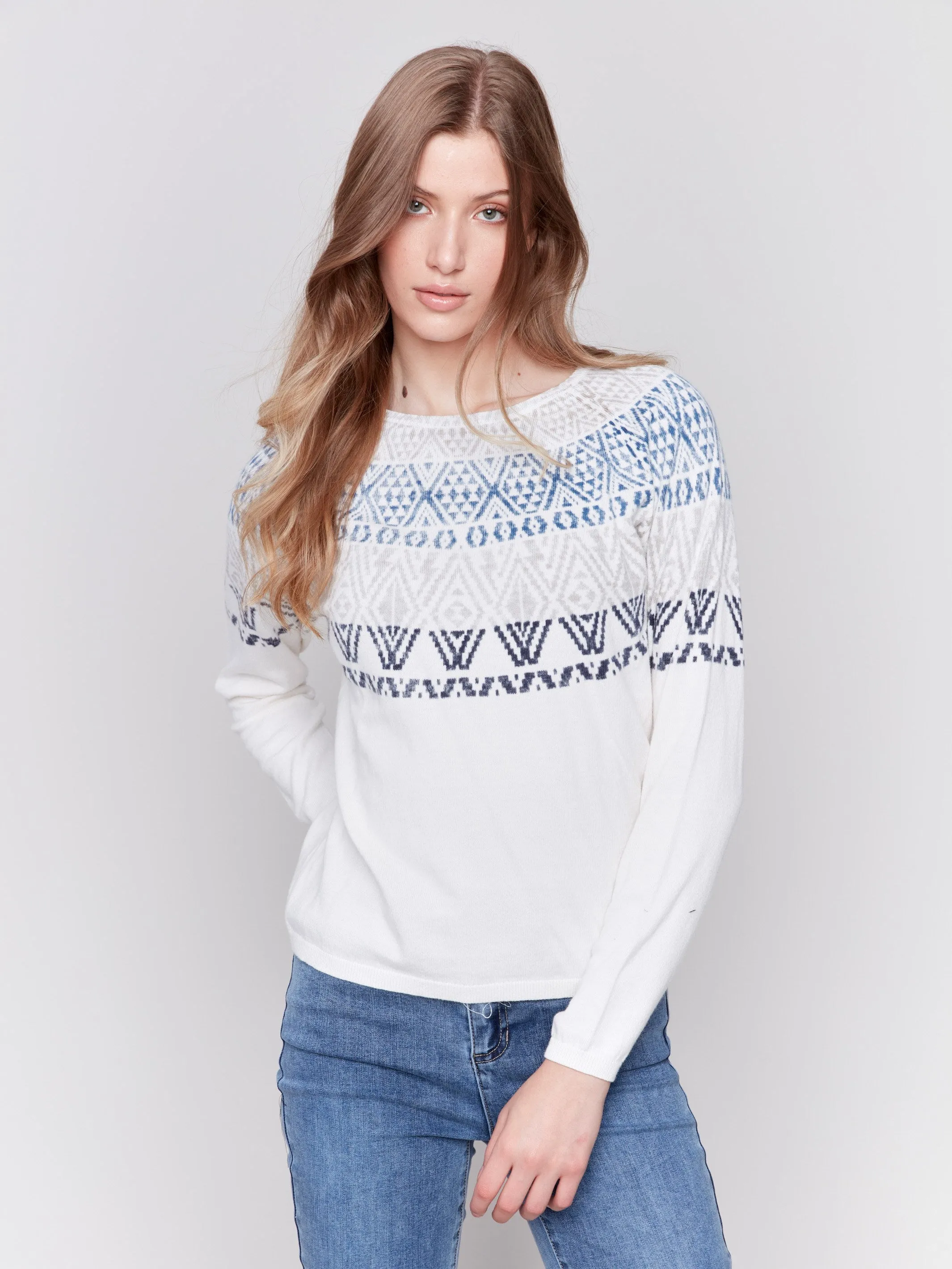 Cotton Blend Ski Sweater - Ecru