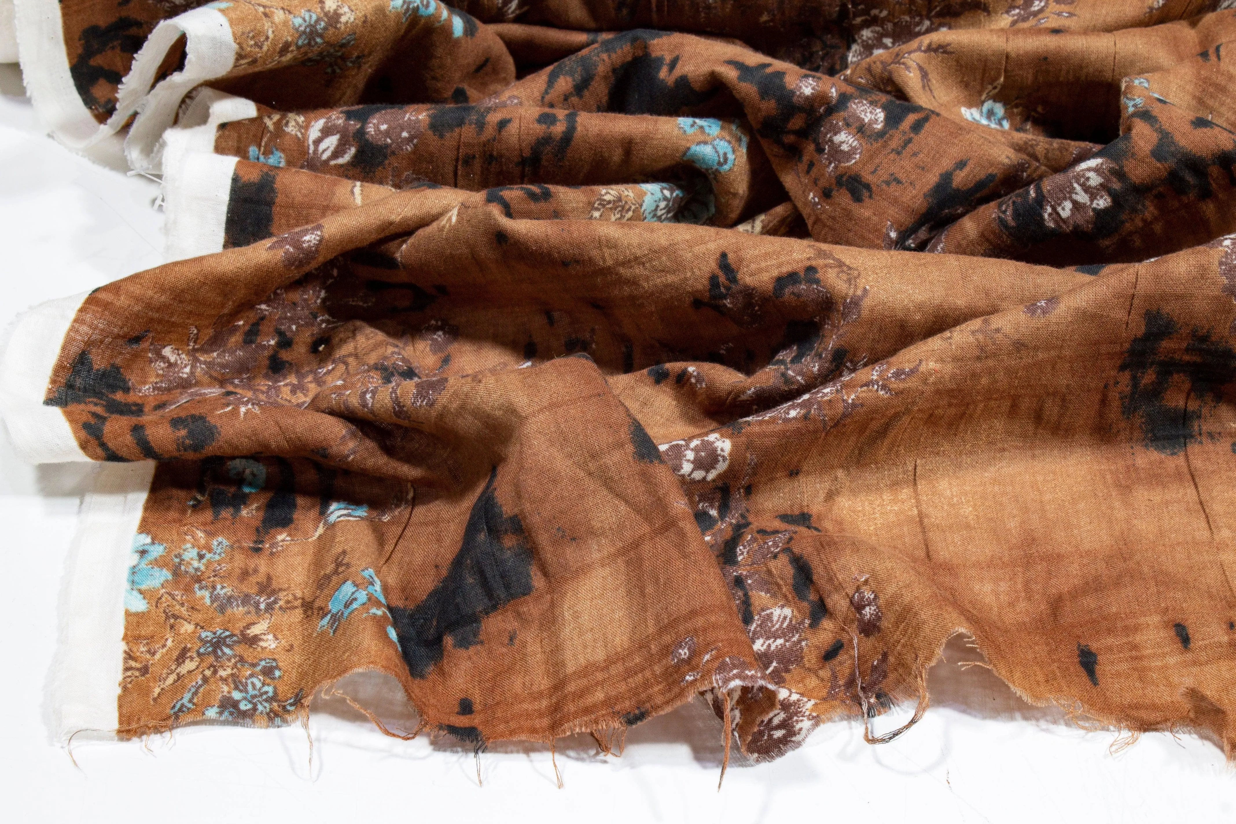 Crushed Abstract Floral Cotton Voile - Brown