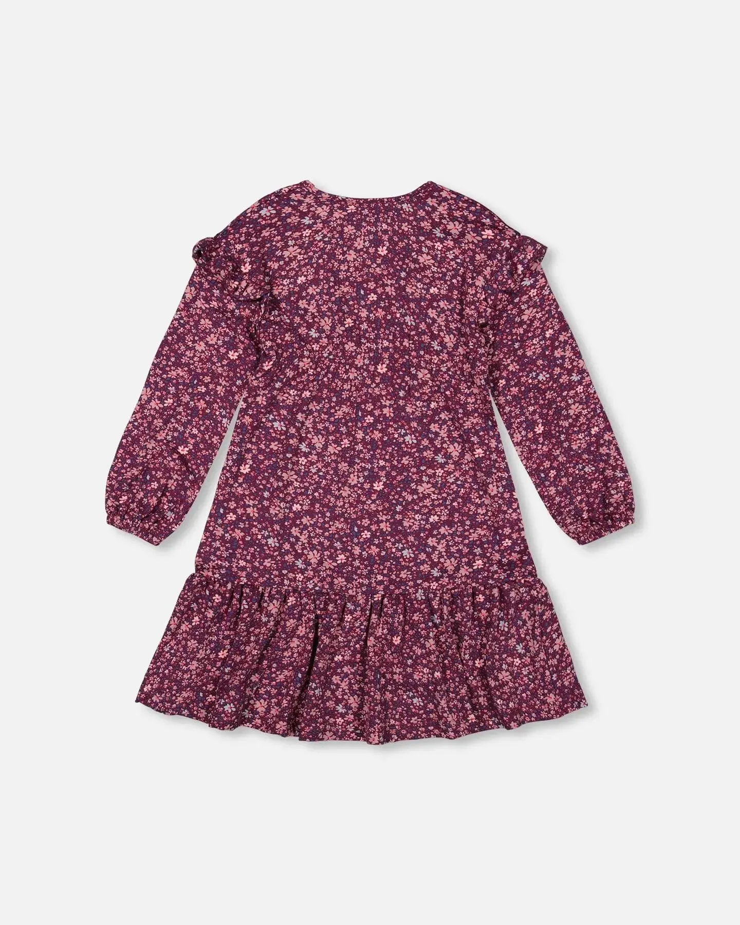 Dress With Frills Burgundy Printed Little Flowers