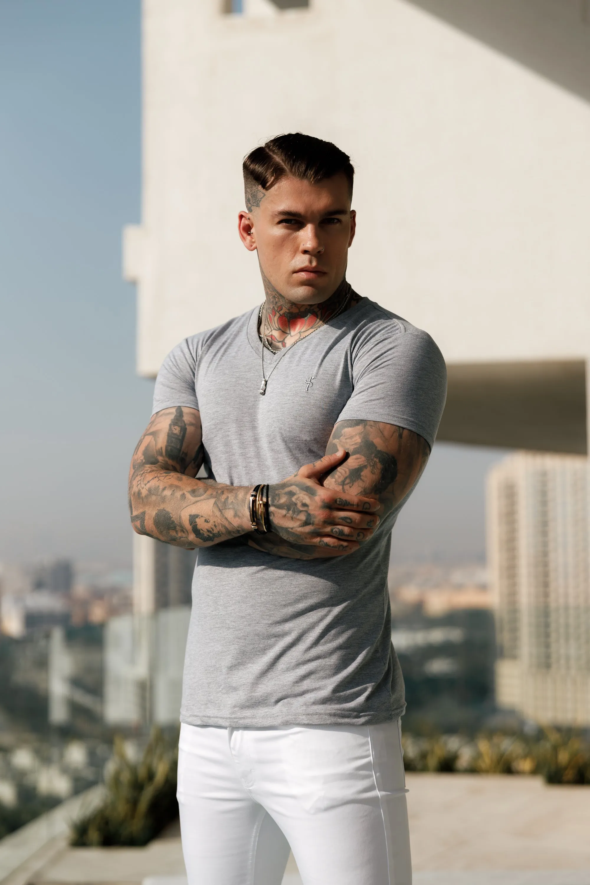 Father Sons Classic Light Grey V Neck - FSH372