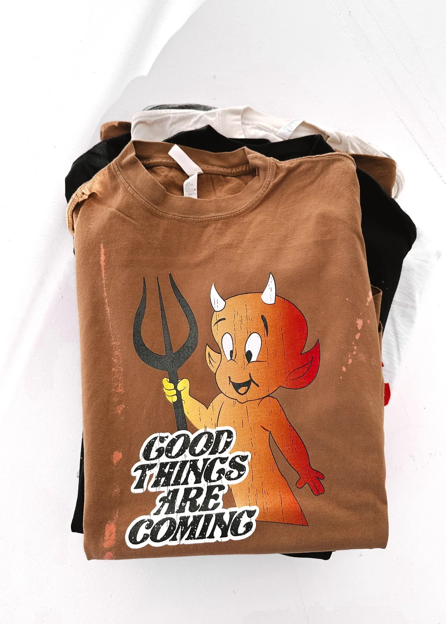 FINAL SALE: GOOD THINGS ARE COMING BLEACHED OUT SIDE SLIT TEE