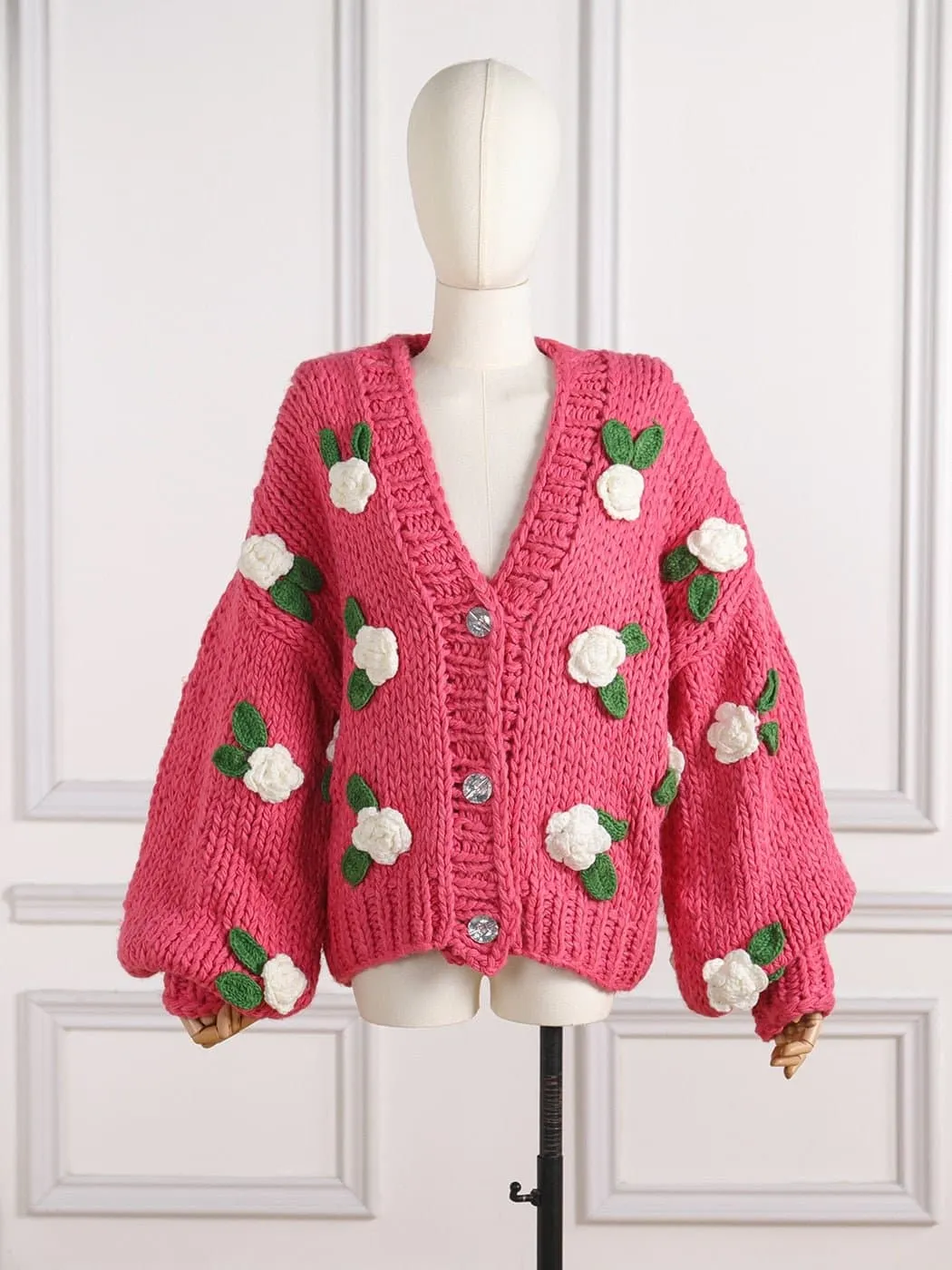 Floral Knitted Cozy Winter Sweater - Warm Loose Bohemian Style