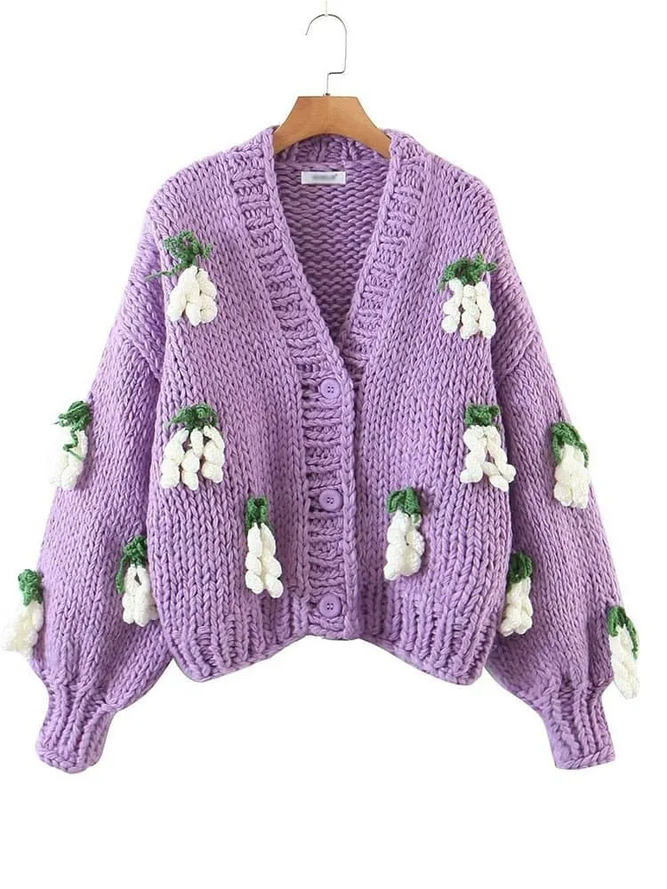 Floral Knitted Cozy Winter Sweater - Warm Loose Bohemian Style