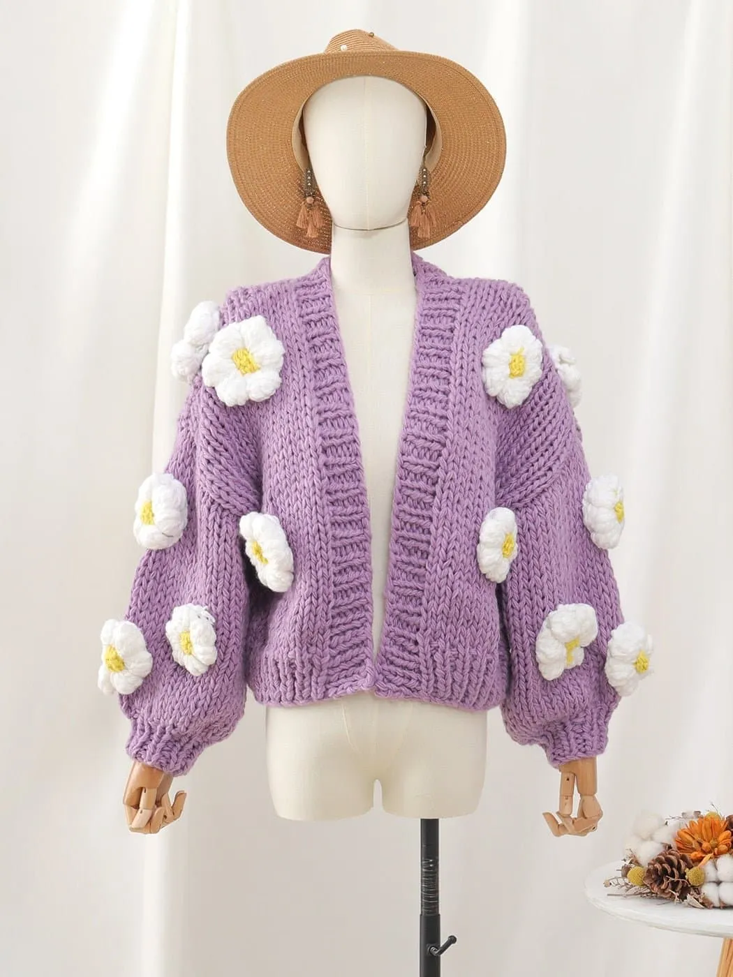 Floral Knitted Cozy Winter Sweater - Warm Loose Bohemian Style