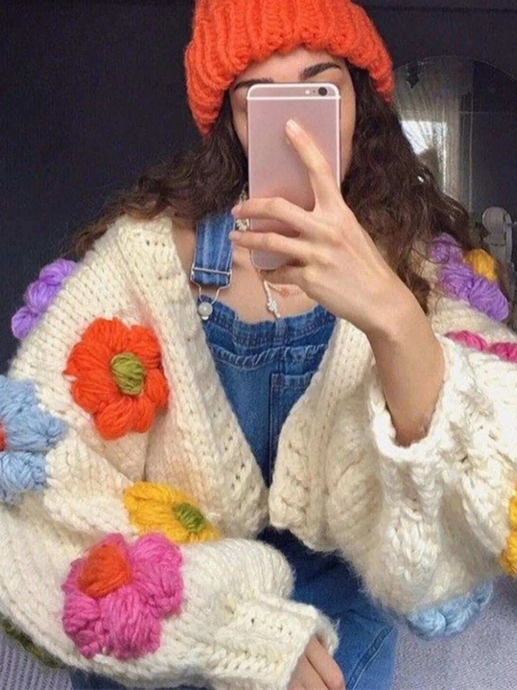 Floral Knitted Cozy Winter Sweater - Warm Loose Bohemian Style