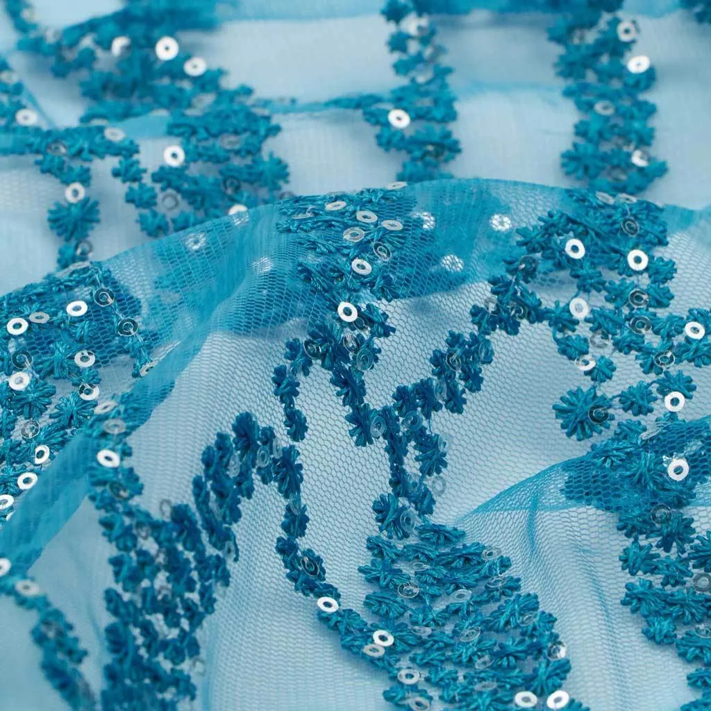 Forget Me Not Embroidered Mesh Fabric | Blue Moon Fabrics