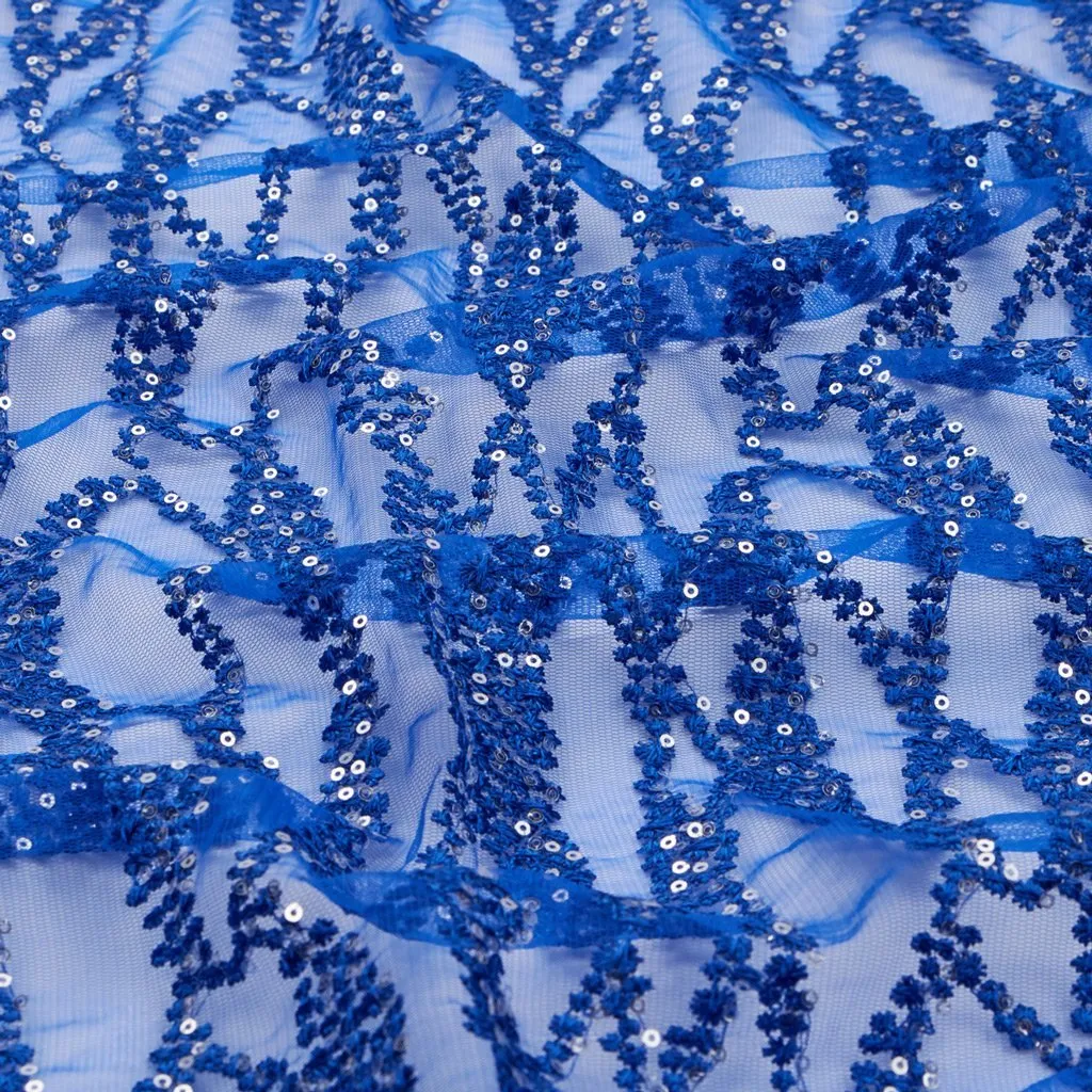 Forget Me Not Embroidered Mesh Fabric | Blue Moon Fabrics