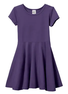 Girls Soft Cotton Jersey Short Sleeve Twirly Dress | Purple