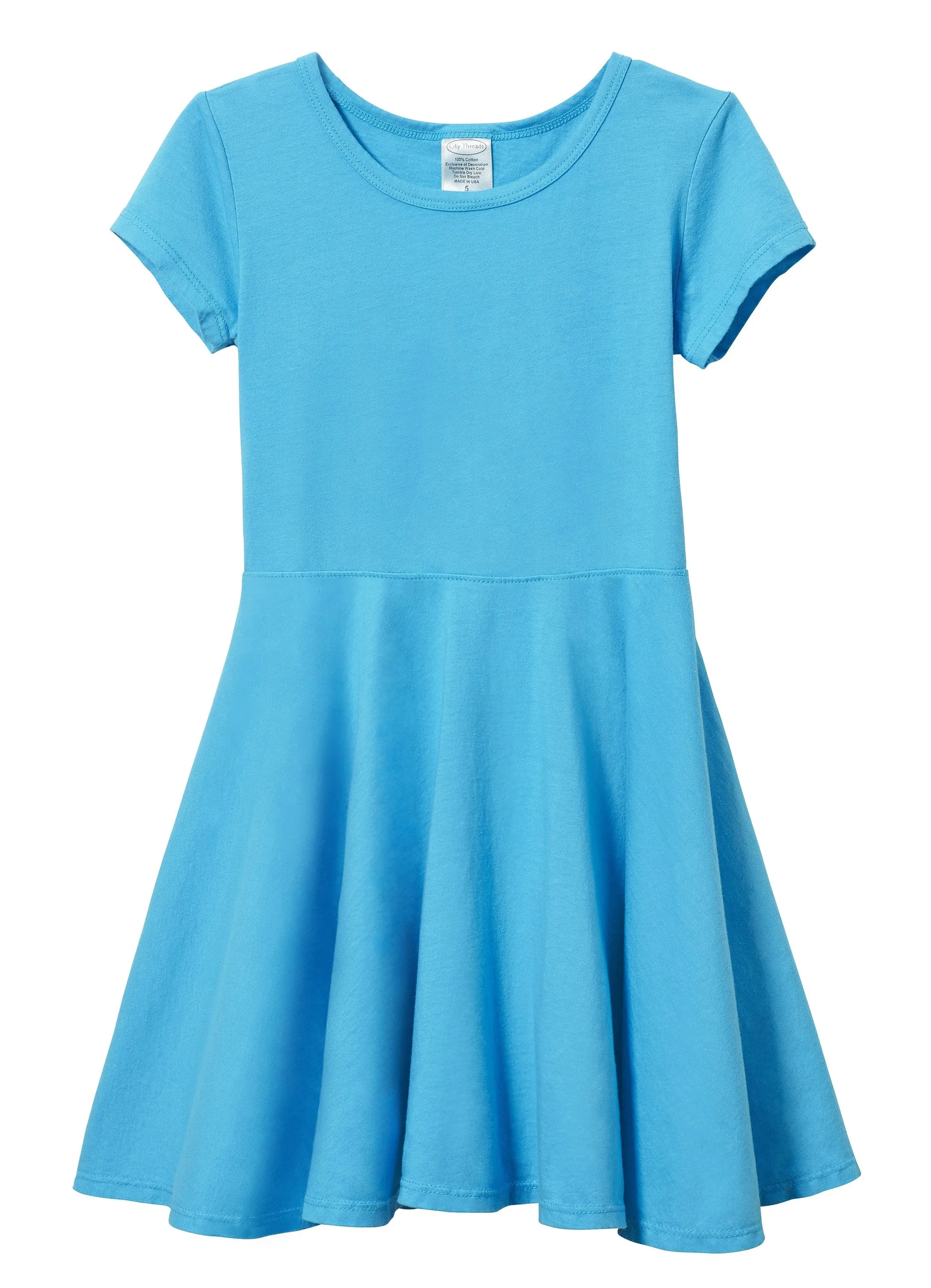 Girls Soft Cotton Jersey Short Sleeve Twirly Dress | Turquoise