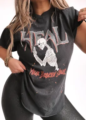 HEAL YOUR BROKEN SOUL BLEACHED OUT SIDE SLIT TEE