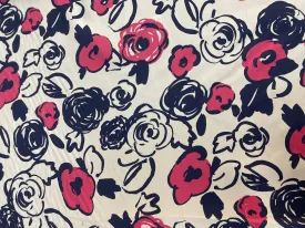 Italian Floral Print Cotton Satin - Pink/Navy/White